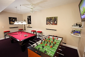 Internal Game Room with foosball table, Olhausen pool table, 42 inch flat screen TV, XBox 360 and board games